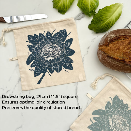 Bread Bag Square 11.5" Cotton | Protea Print