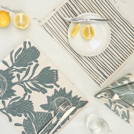 Placemats Reversible Set of 2 | Navy Gold Dots and Madiba Print