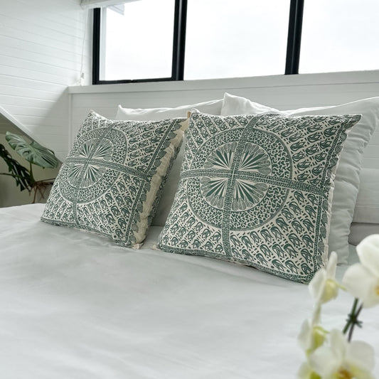 Cushion Cover 24" 60cm square | organic cotton gold, teal, grey