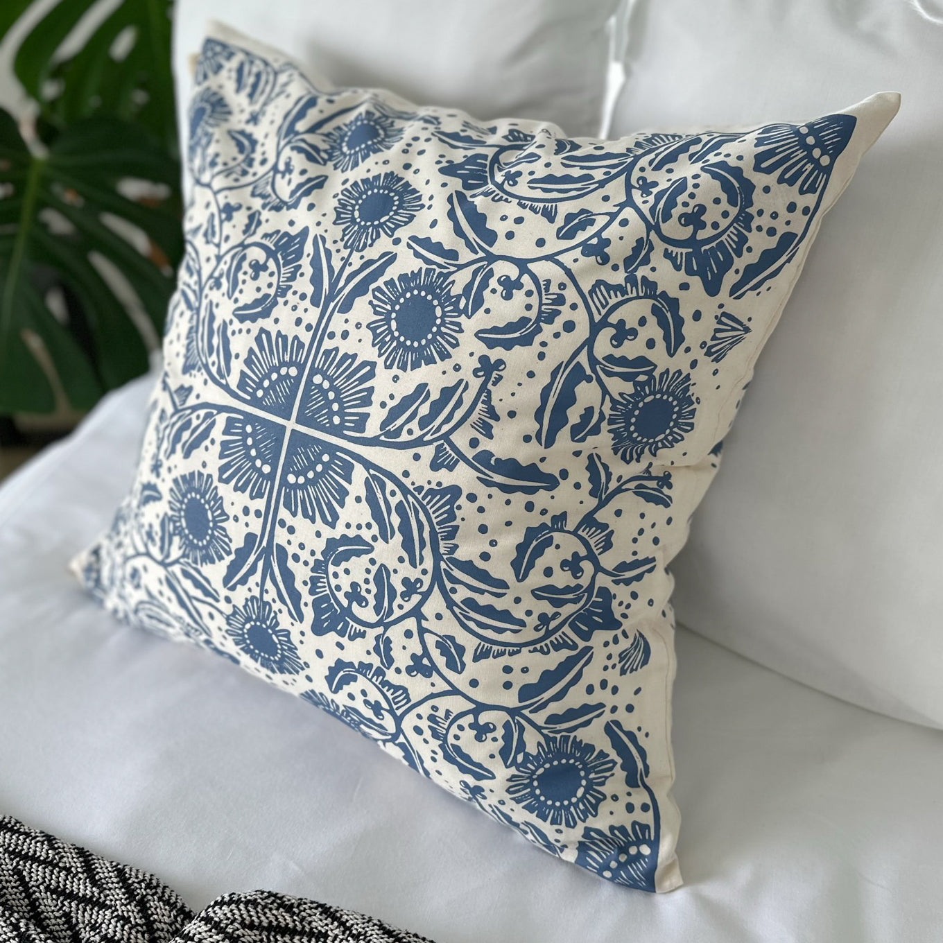 Cushion Cover 24" 60cm square continental organic cotton blue, gold, red