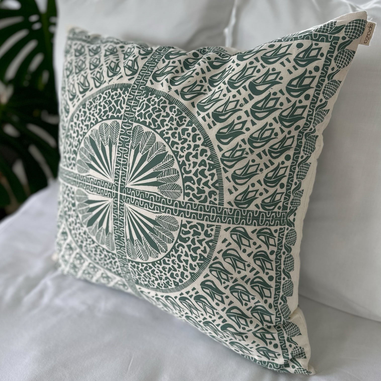 Cushion Cover 24" 60cm square continental organic cotton gold, teal, grey