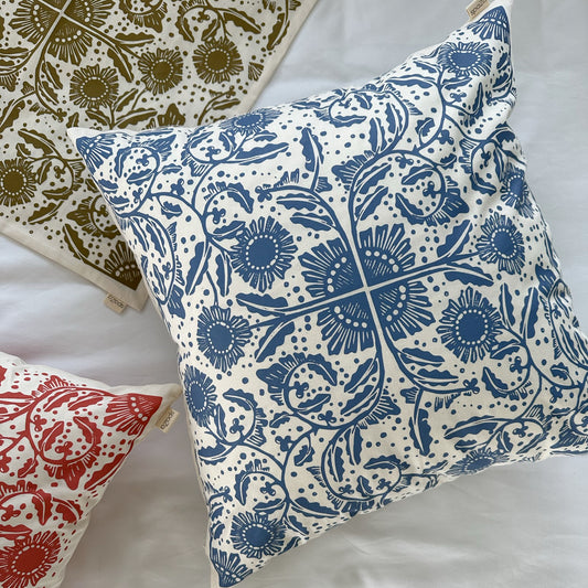 Cushion Cover 24" 60cm square | organic cotton blue, gold, red