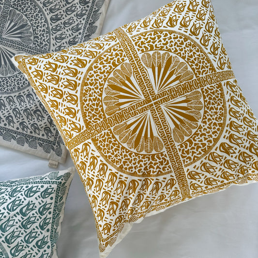 Cushion Cover 24" 60cm square | organic cotton gold, teal, grey