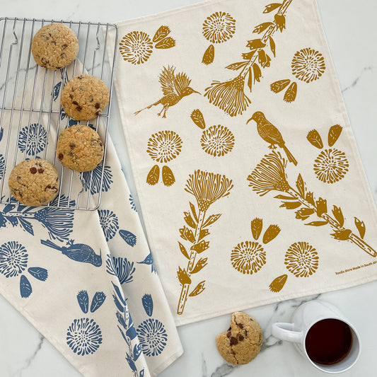 Cotton Tea Towel | Pincushion Protea & Sunbird Print