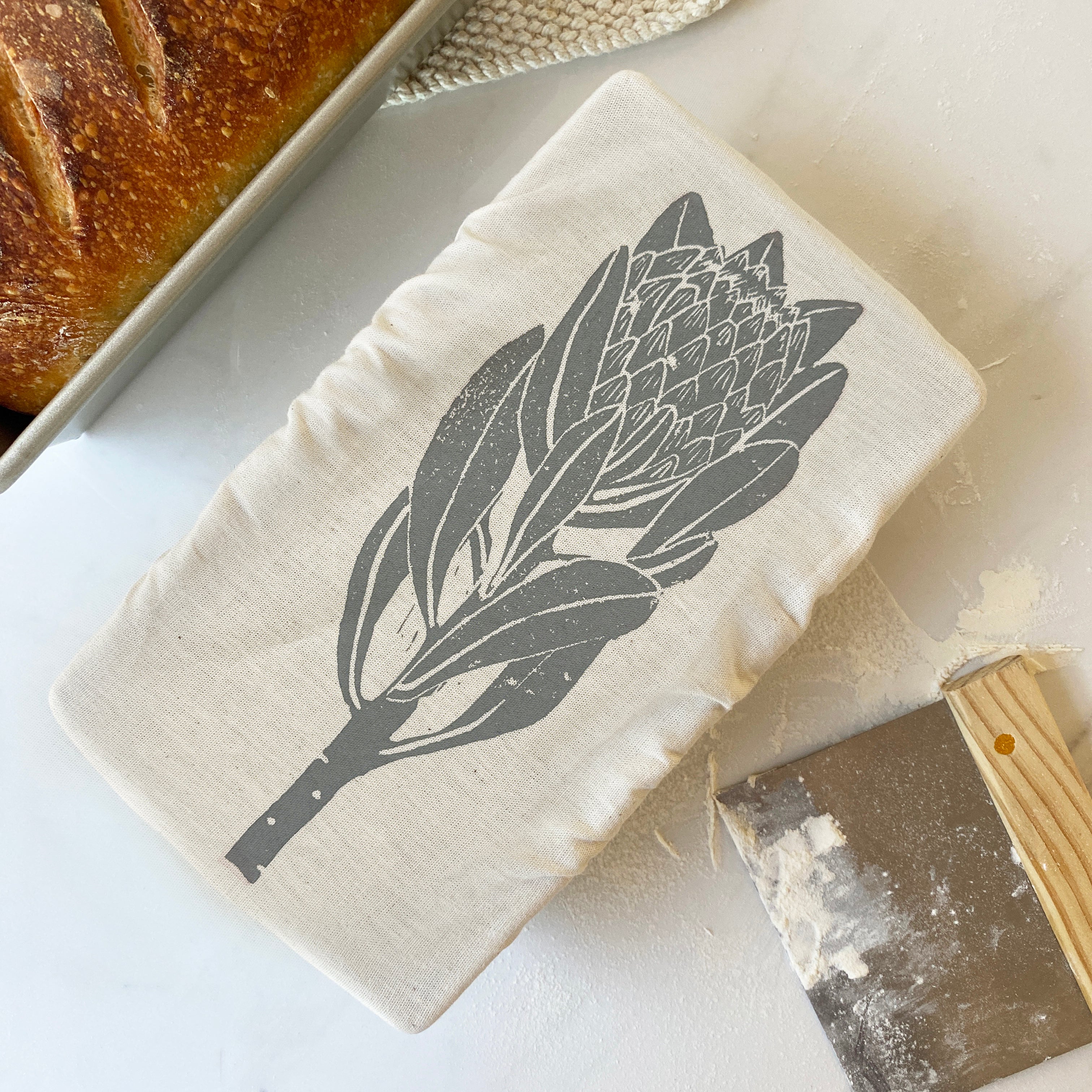 Loaf Pan Cover 100% organic cotton for bread making protea motif