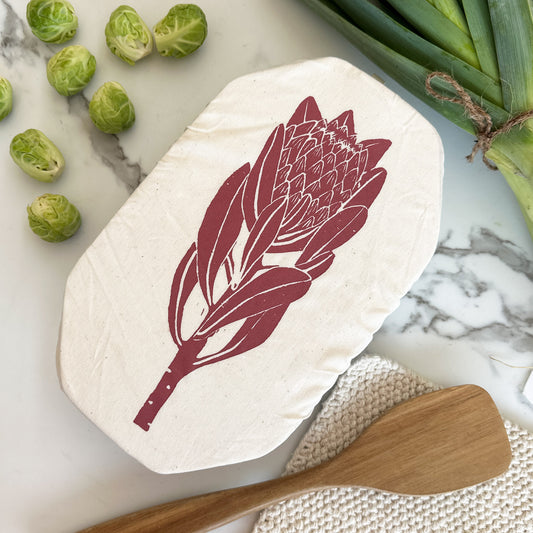 Loaf Pan Cover 100% organic cotton for bread making protea motif