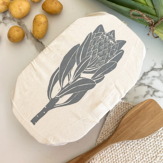 Loaf Pan Cover 100% organic cotton for bread making protea motif