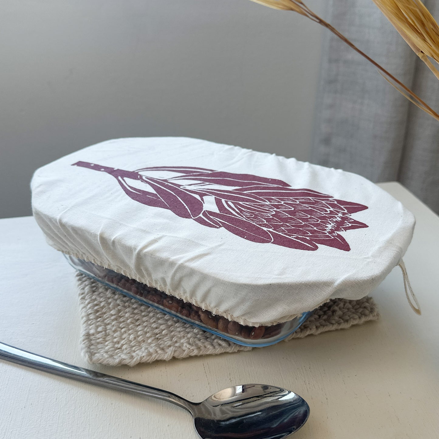Loaf Pan Cover 100% organic cotton for bread making protea motif