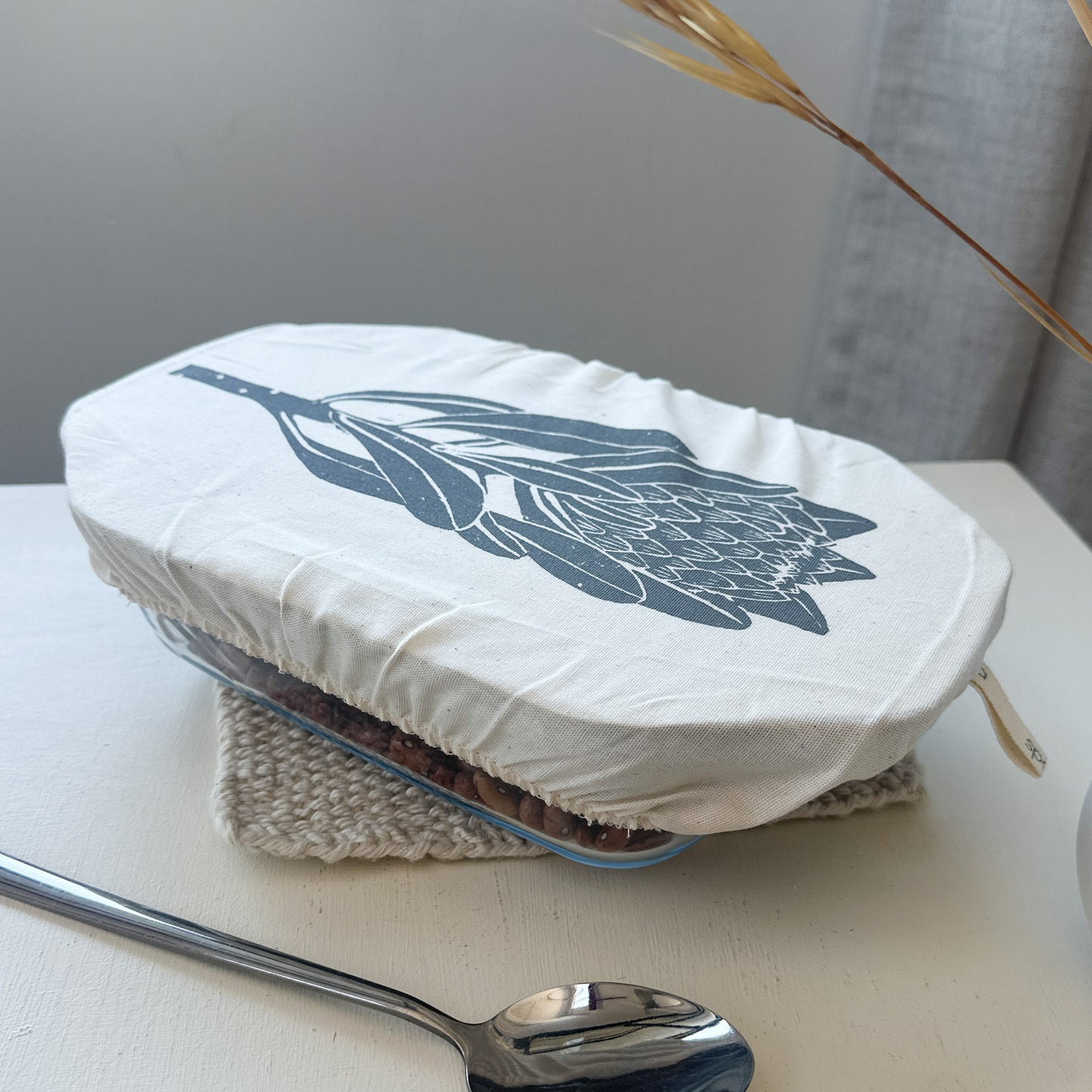 Loaf Pan Cover 100% organic cotton for bread making protea motif
