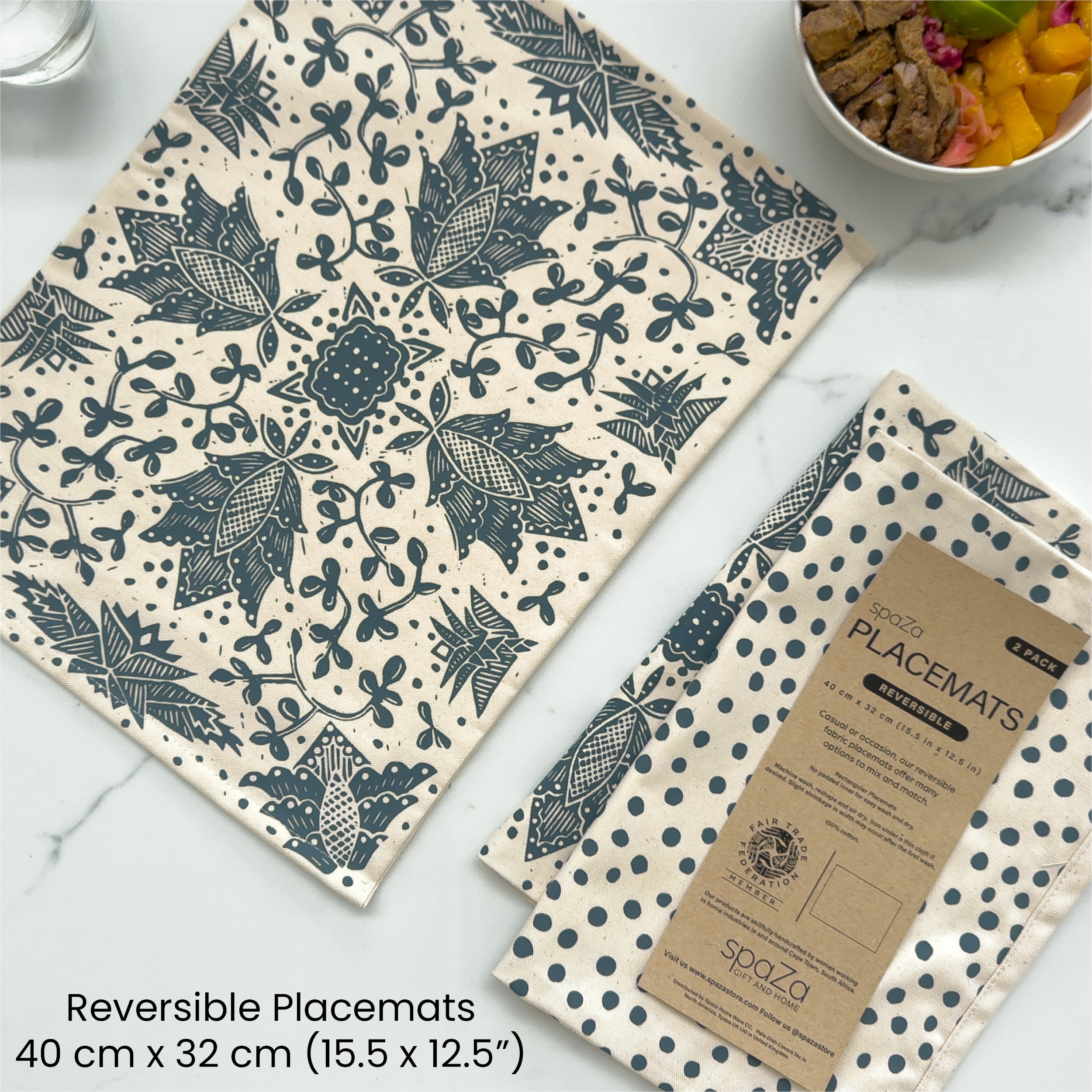 Placemats set of 2 Madiba Print | fabric, reversible table setting