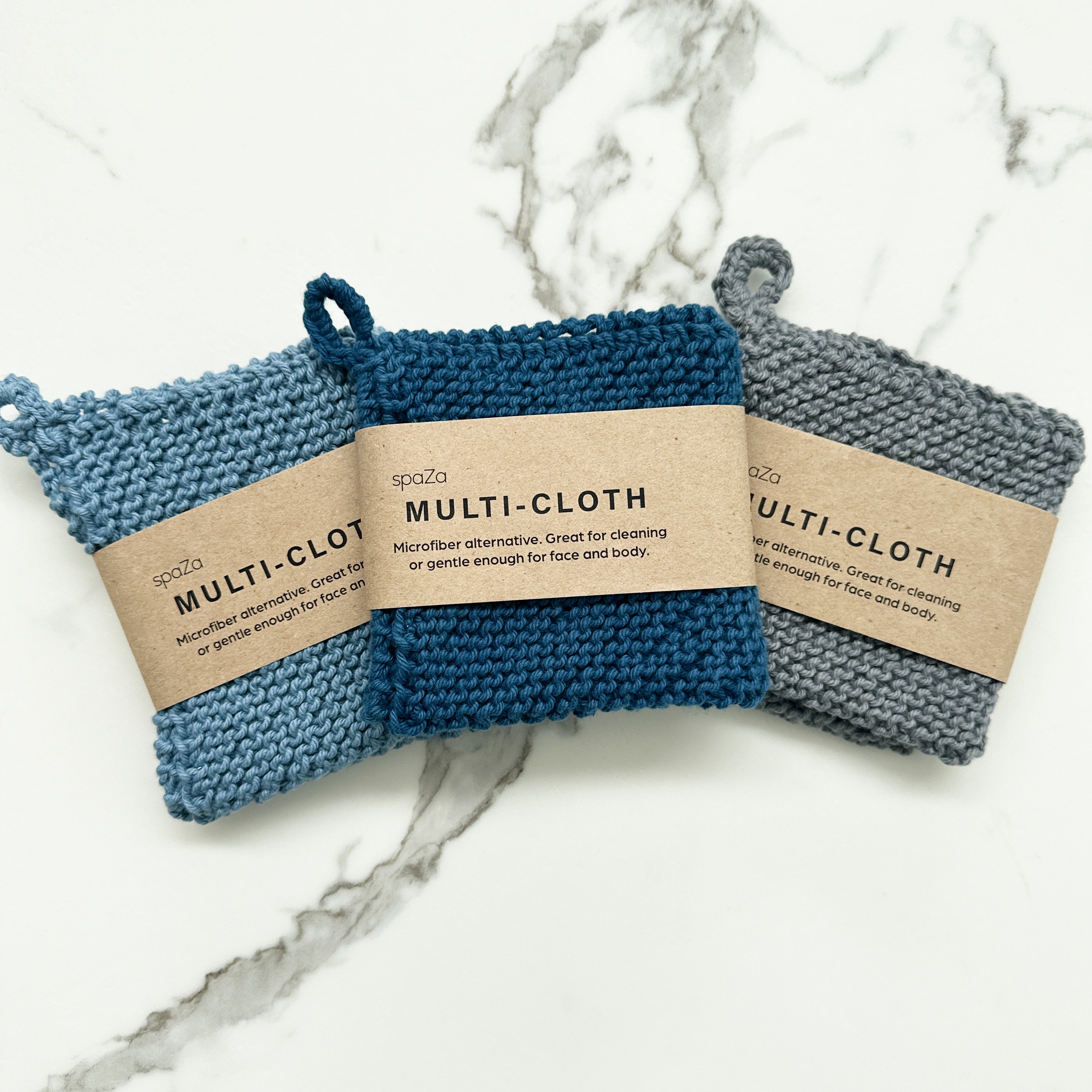 Multi-cloth 3 pack hand knitted cloths colour coded for purpose