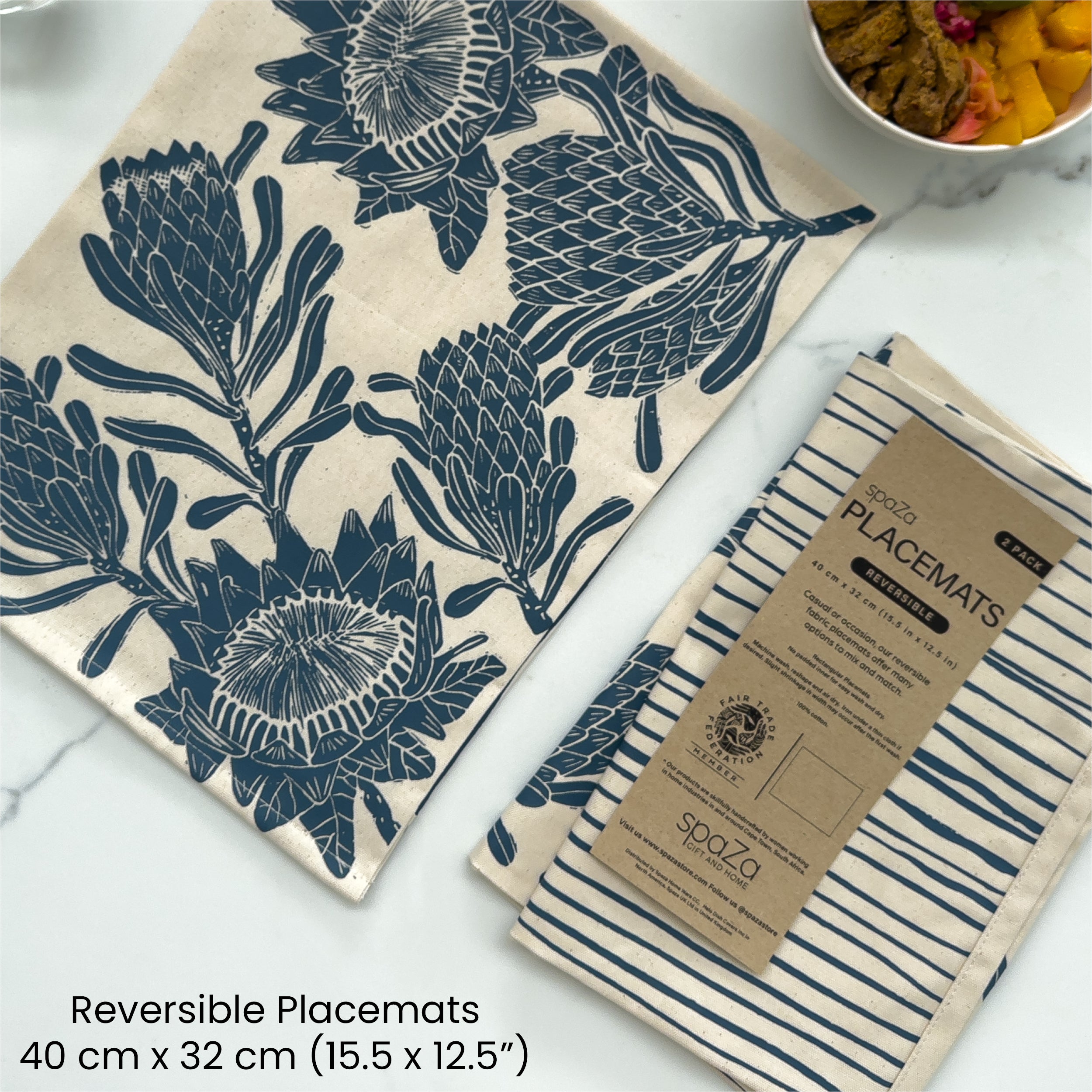 Placemats set of 2 Protea Print | fabric, reversible table setting