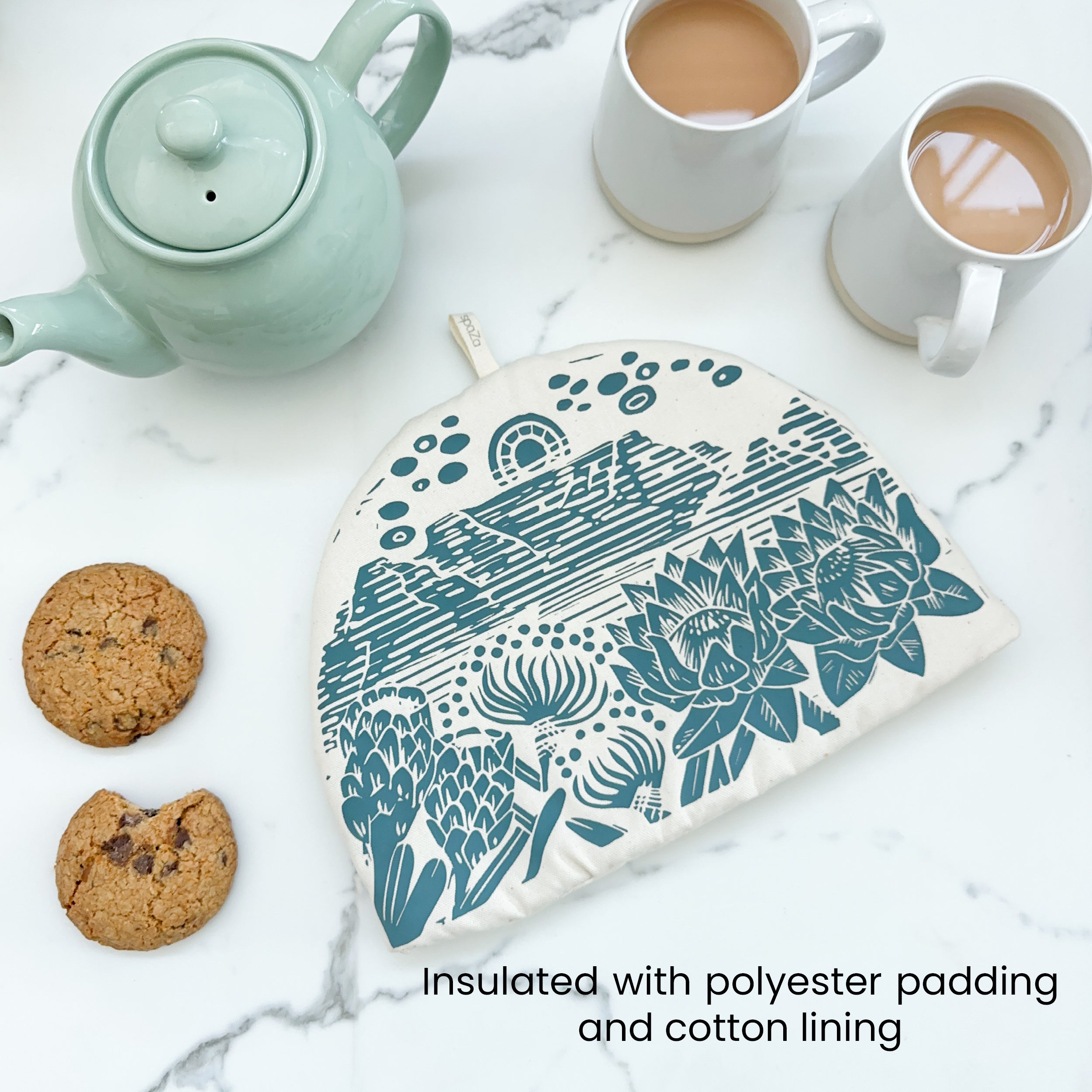 Tea Cozy for teapot brewing tea | Table Mountain Print