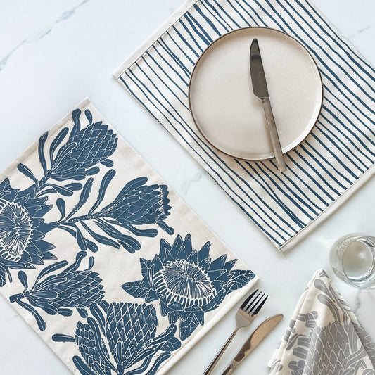 Placemats Reversible Set of 2 | Navy Gold Dots and Madiba Print