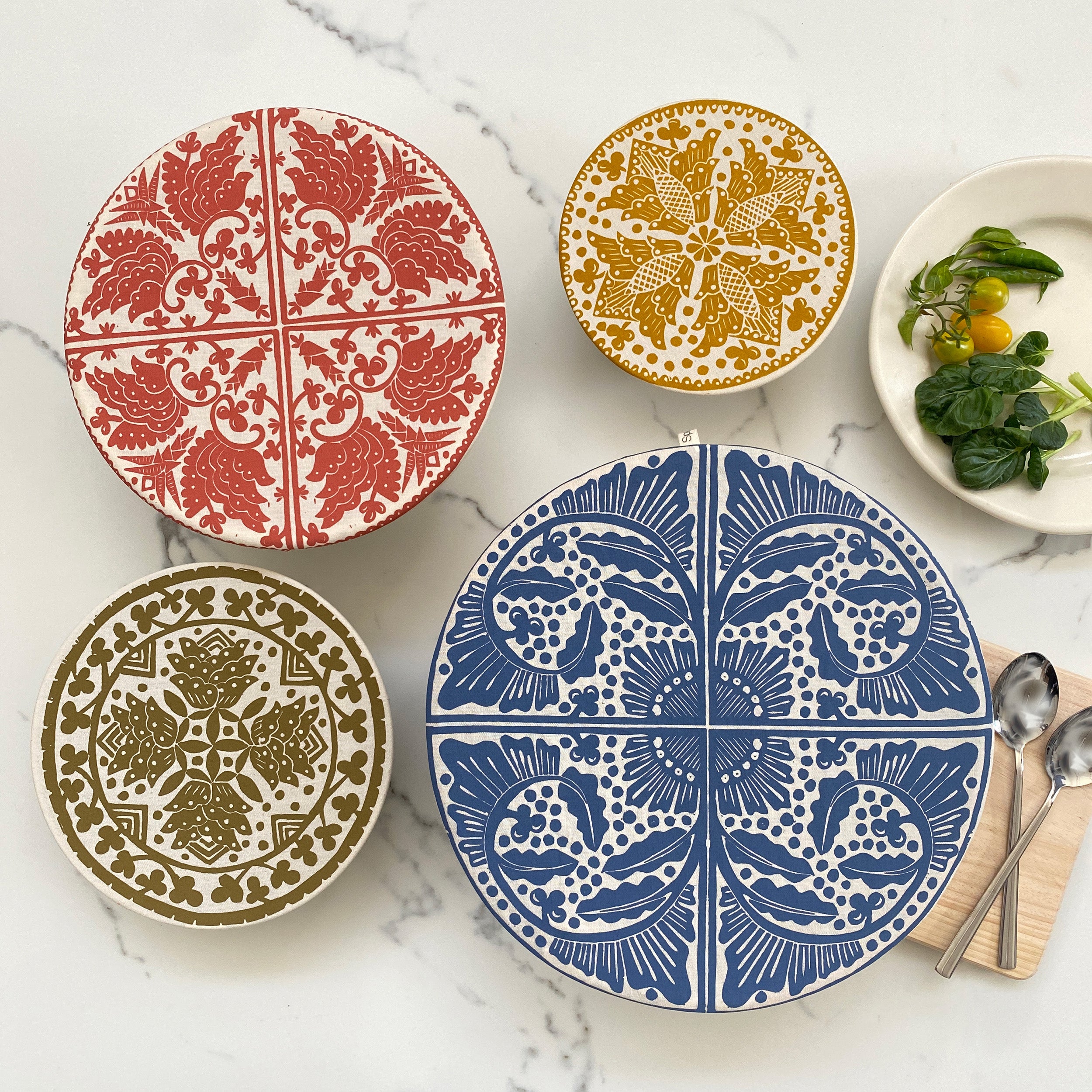 Dish and Bowl Cover Set of 4 Assorted Sizes Organic Cotton Madiba Print