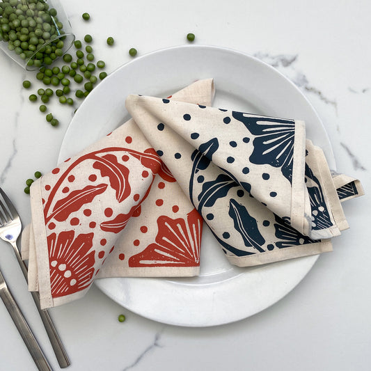Cotton Table Napkins Red, Navy, Gold | Madiba Print