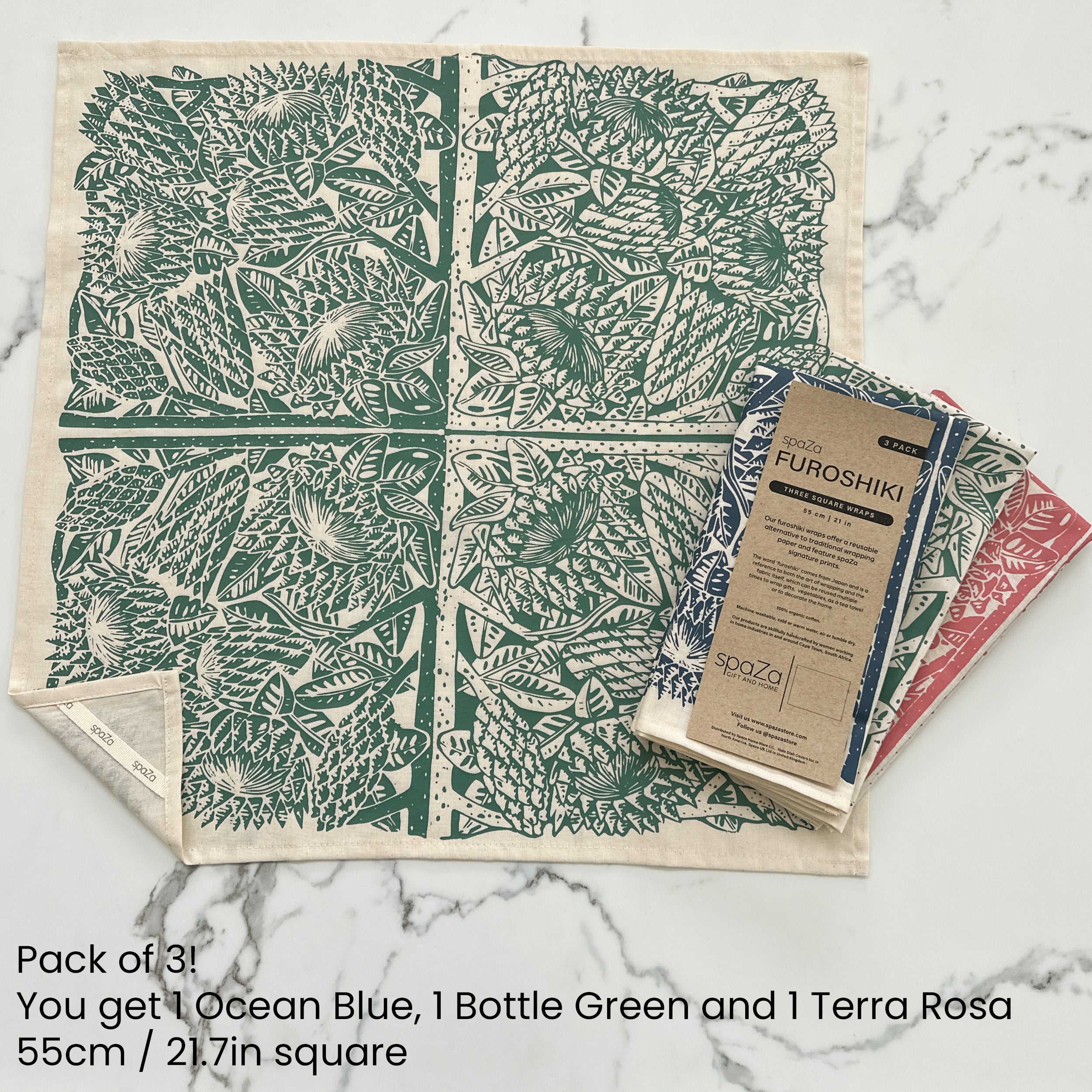 Furoshiki Set of 3 Protea Print | cloth fabric gift wrap