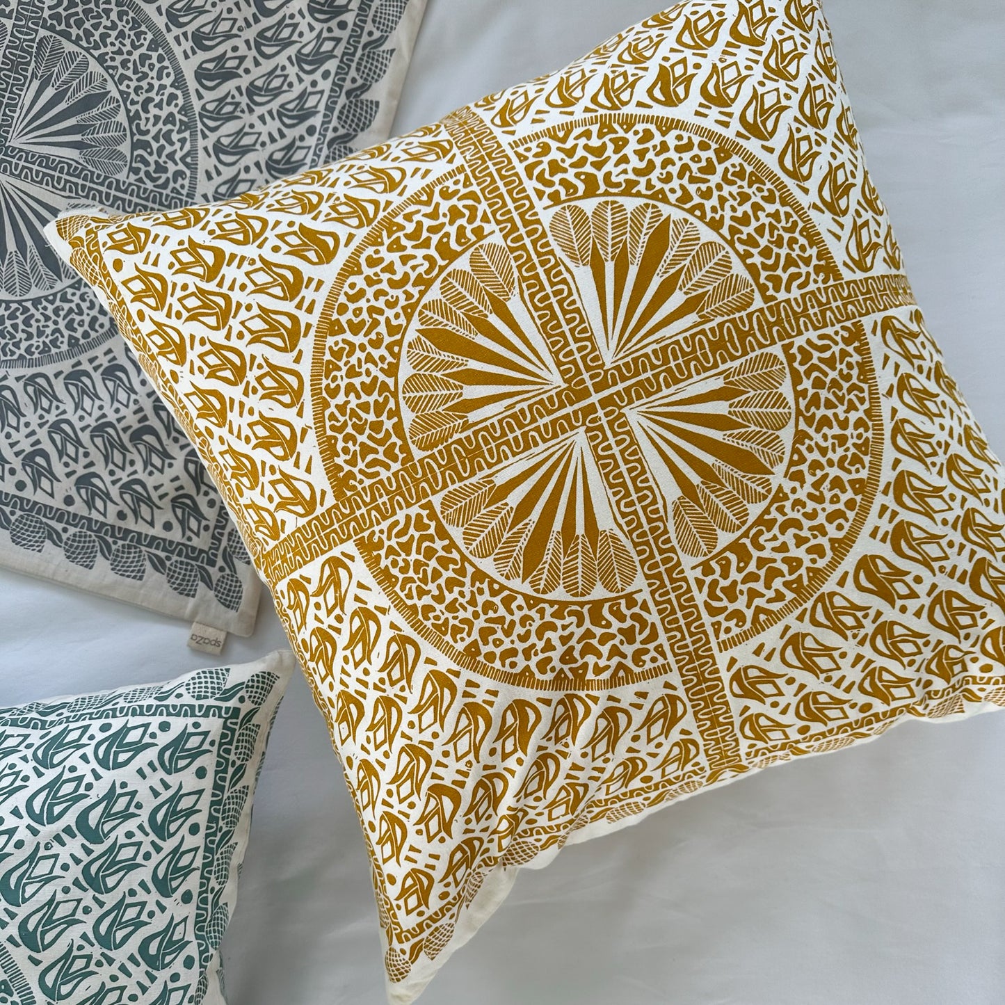 Cushion Cover 24" 60cm square | organic cotton gold, teal, grey