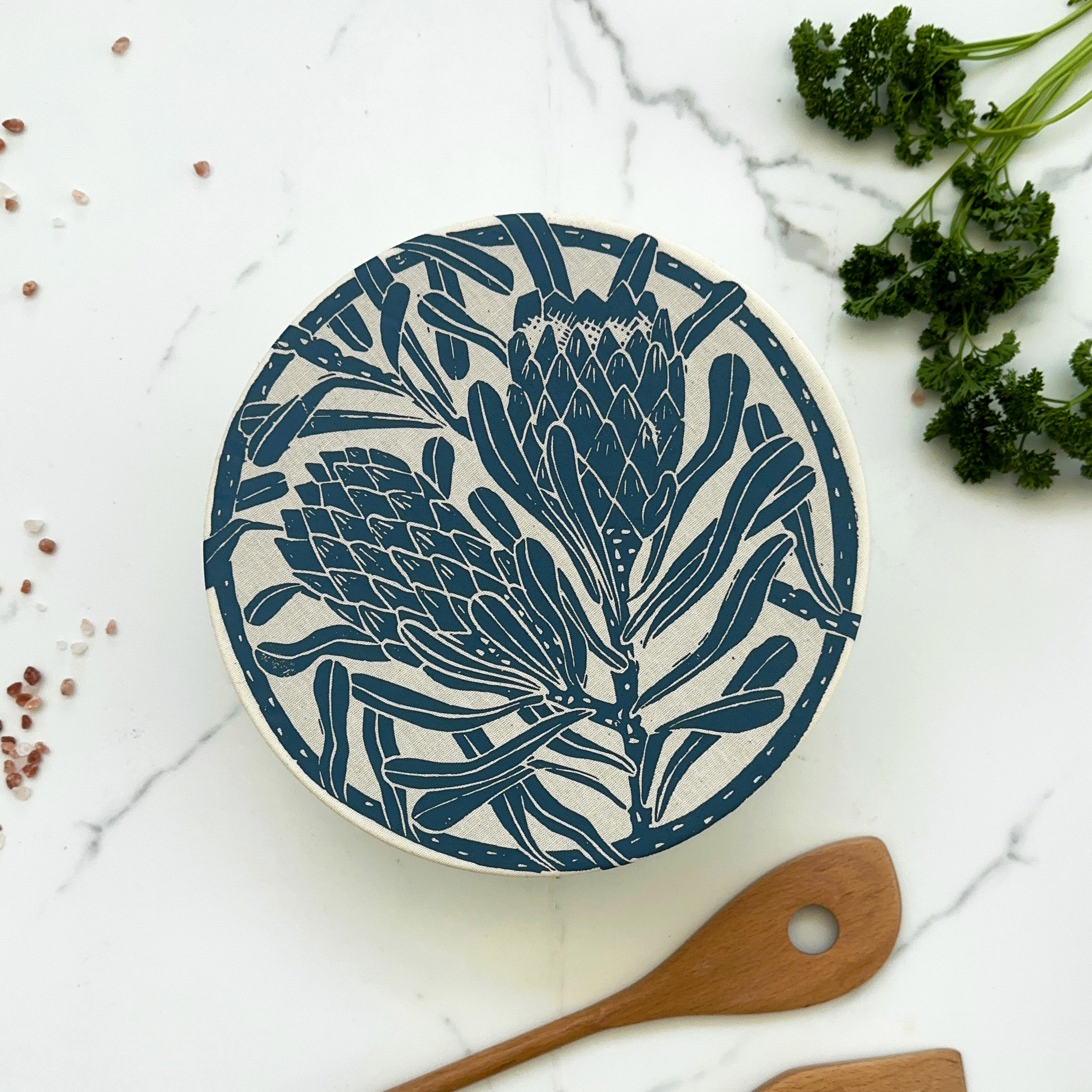 Dish and Bowl Cover Medium Protea Print | handy everyday cover