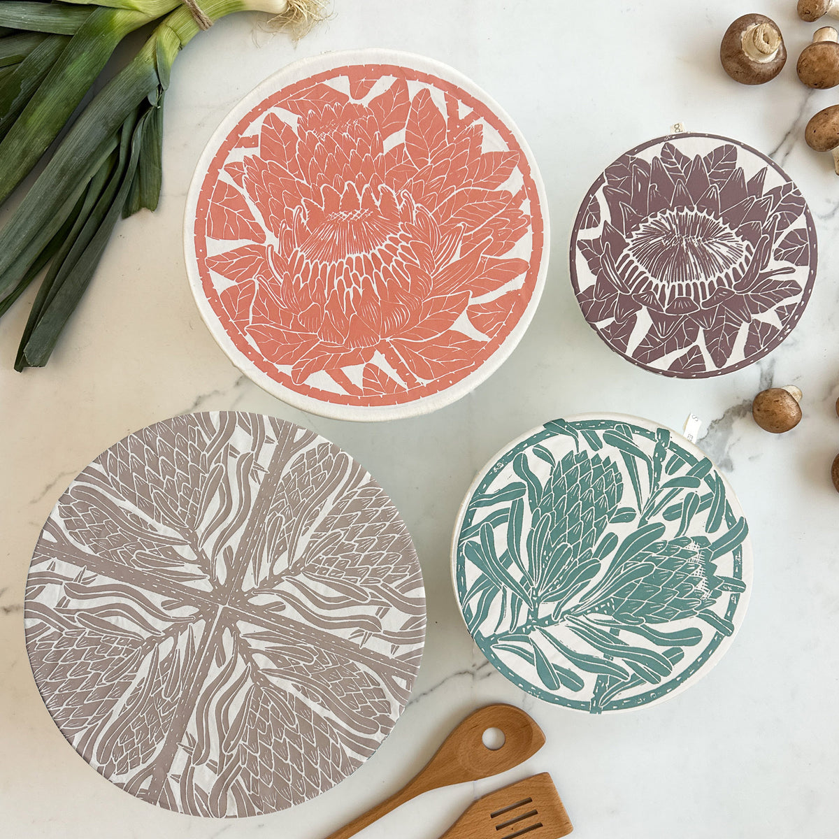 Dish and Bowl Cover Set of 4 | Protea Print | Covers Everything