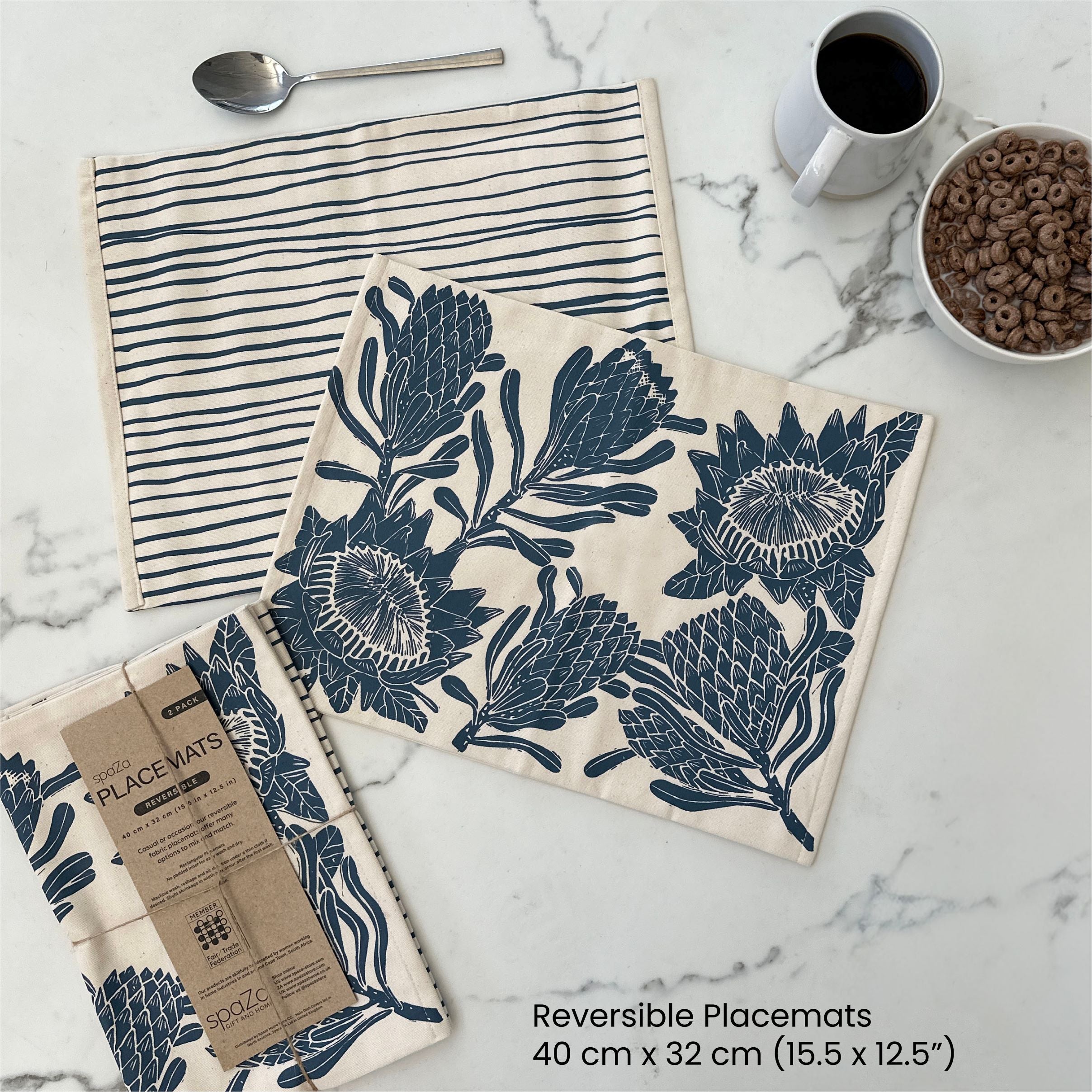 Placemats set of 2 Protea Print | fabric, reversible table setting