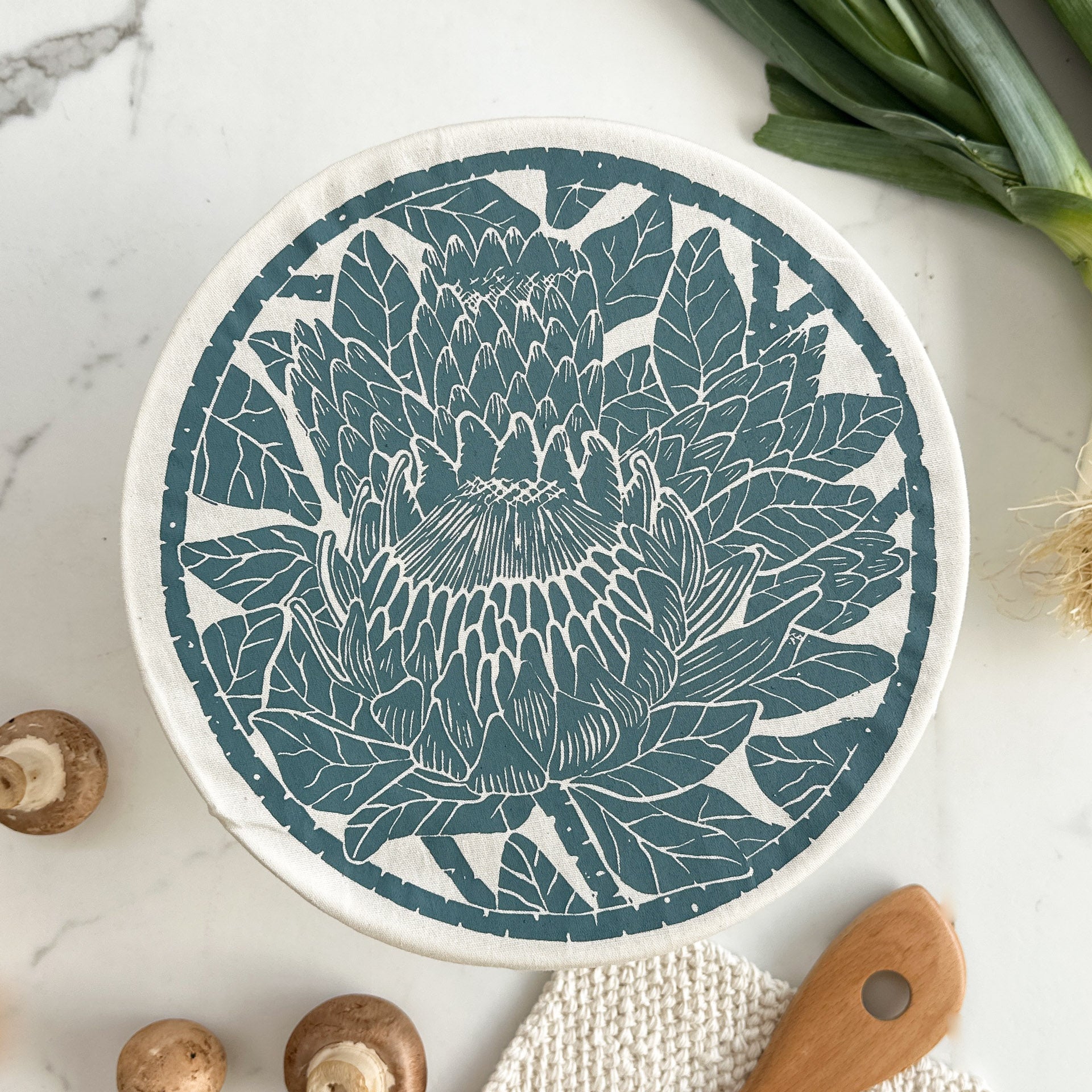 Dish and Bowl Cover Large Protea Print | your salad bowl cover
