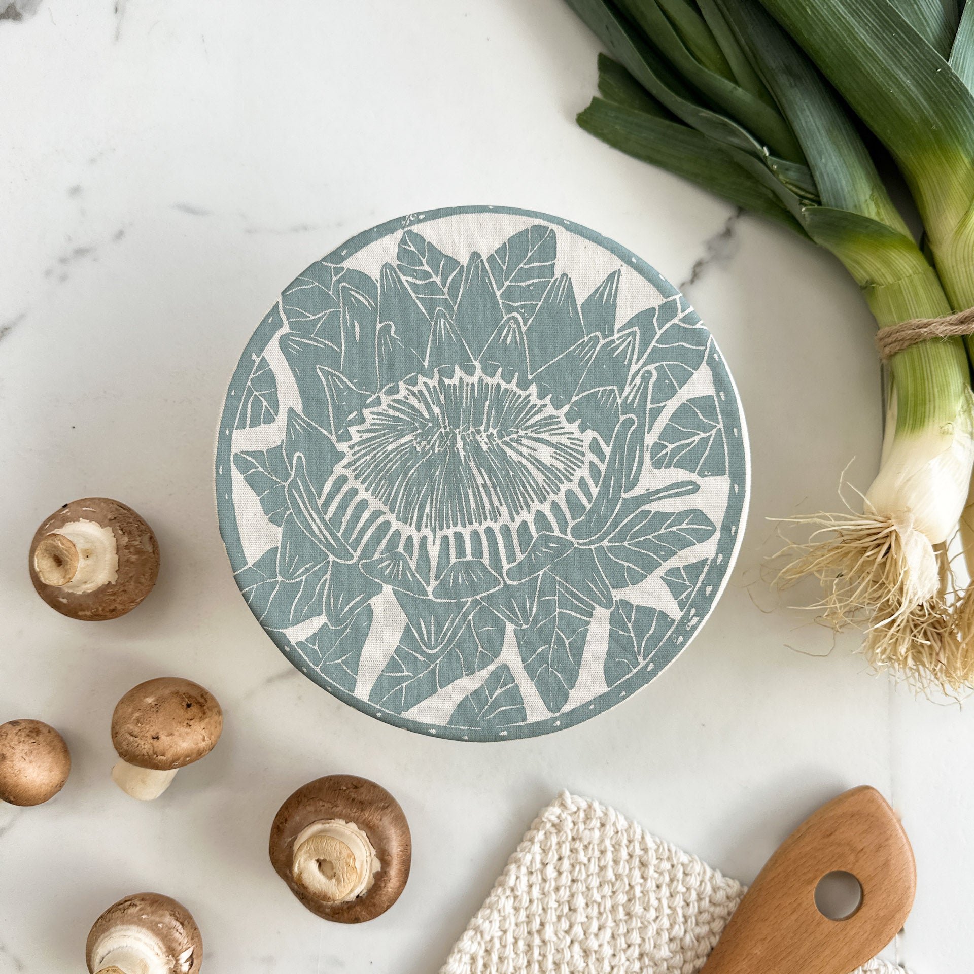 Dish and Bowl Cover Small Protea Print | handy single portion or leftover