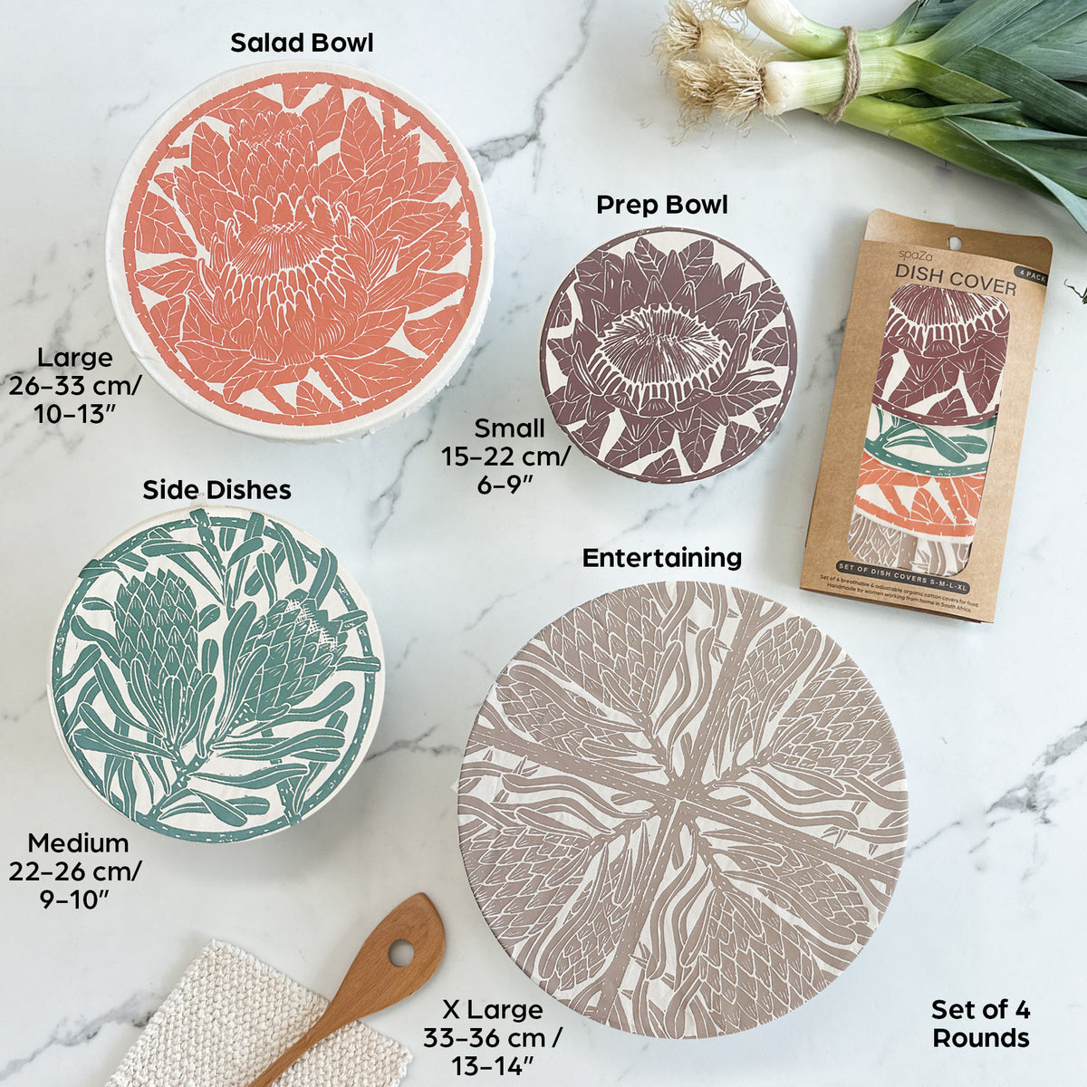Dish and Bowl Cover Set of 4 | Protea Print | Covers Everything