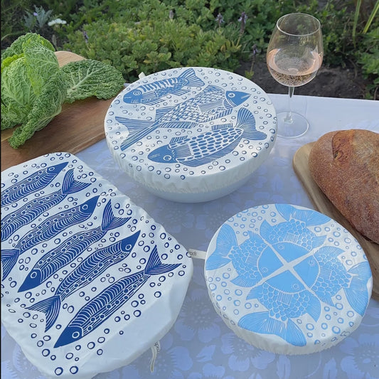 Dish Cover Set of 3 with rectangle and 2 rounds | Fish Print
