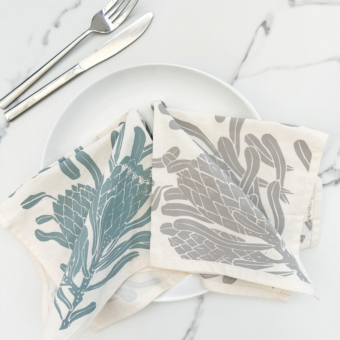 Cotton Table Napkins Blues and Greys | Protea Print