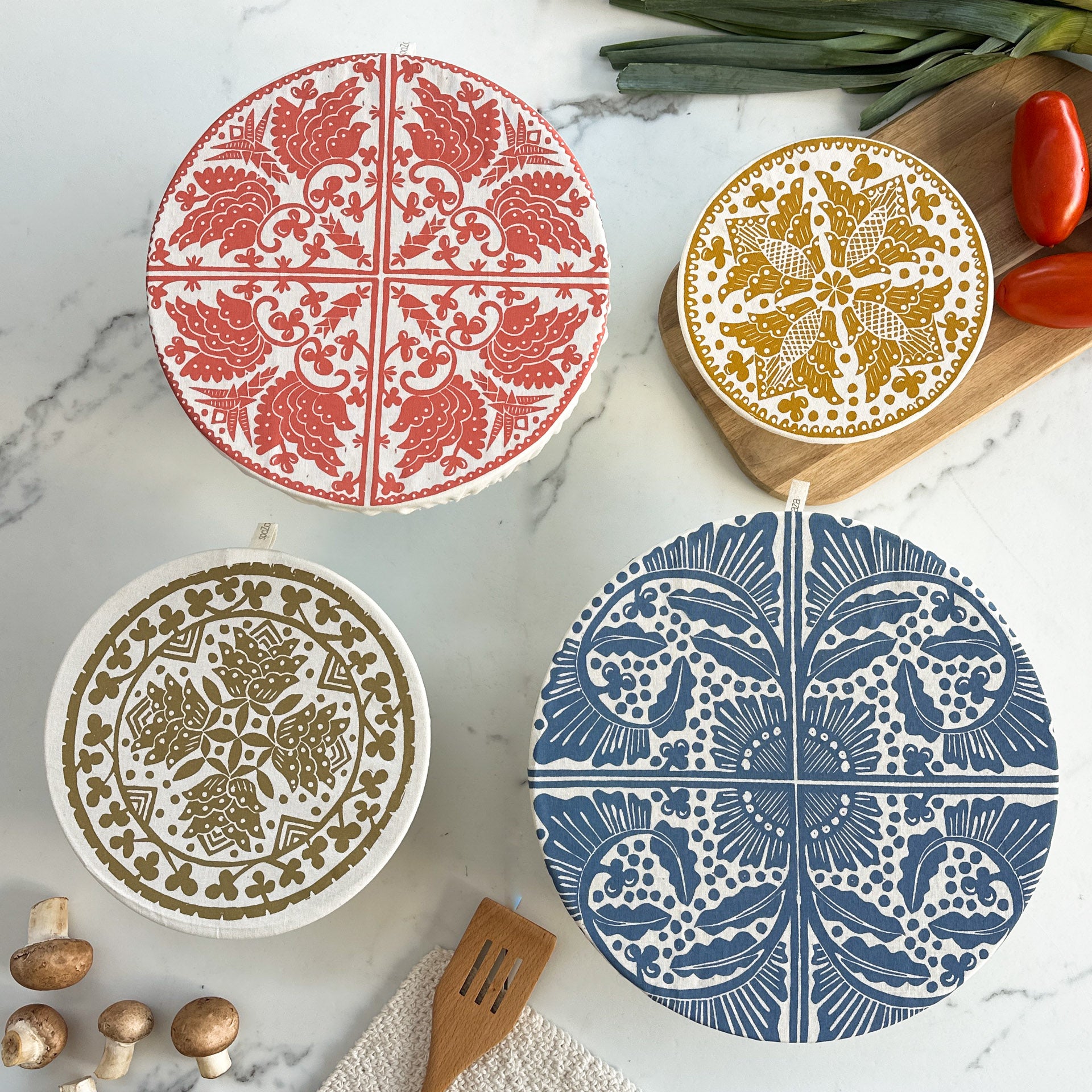 Dish and Bowl Cover Set of 4 Assorted Sizes Organic Cotton Madiba Print