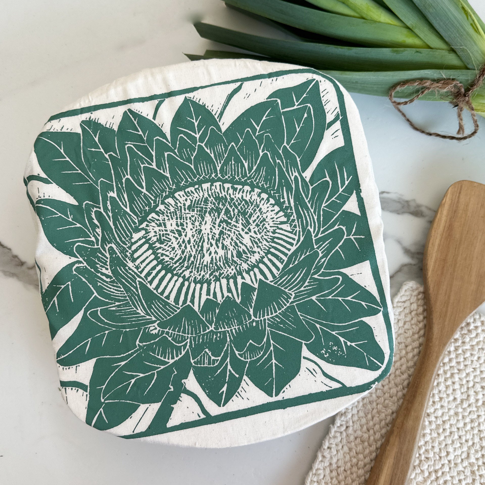 Dish and Casserole Cover Square Protea Print | cloth cover for square bakes