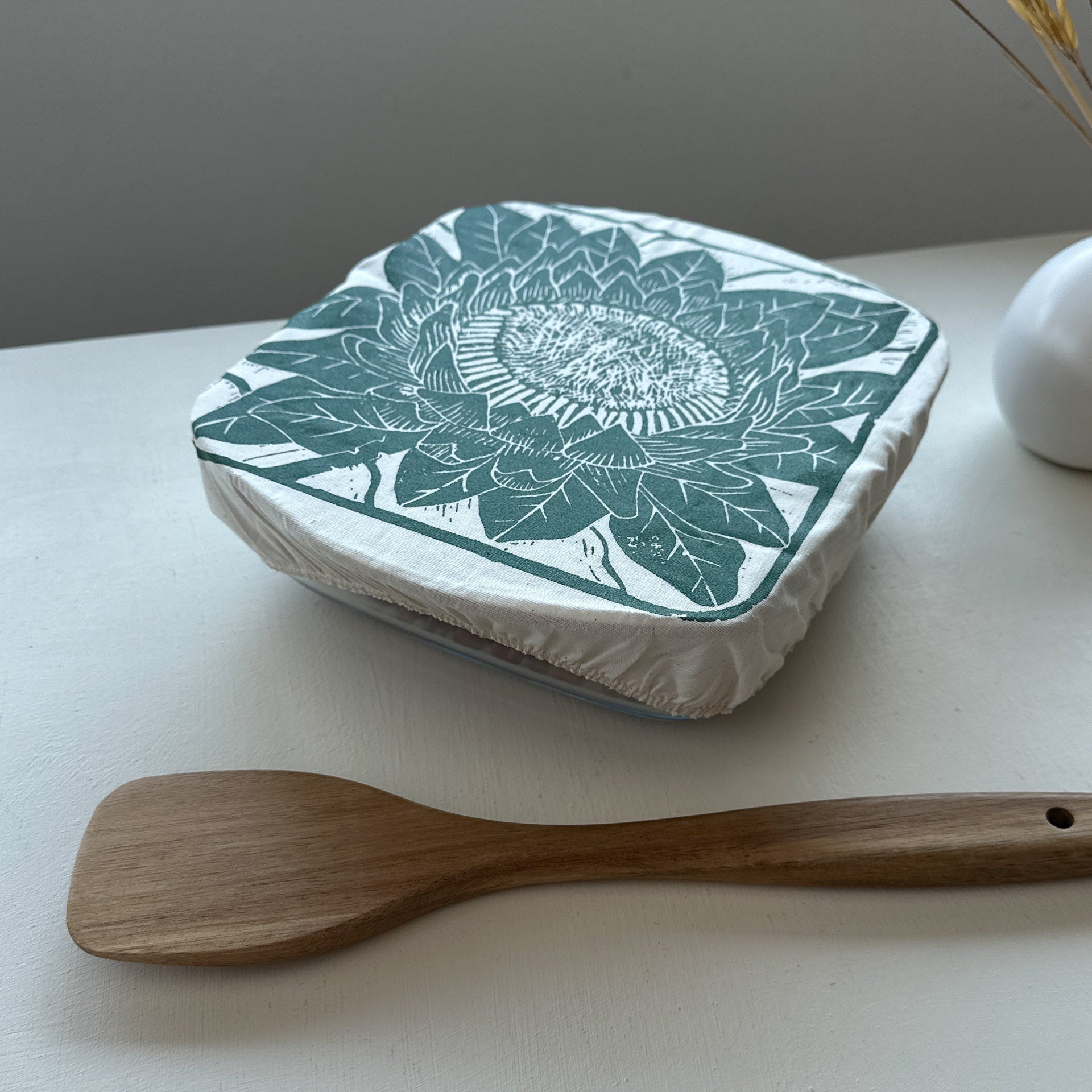Dish and Casserole Cover Square Protea Print | cloth cover for square bakes