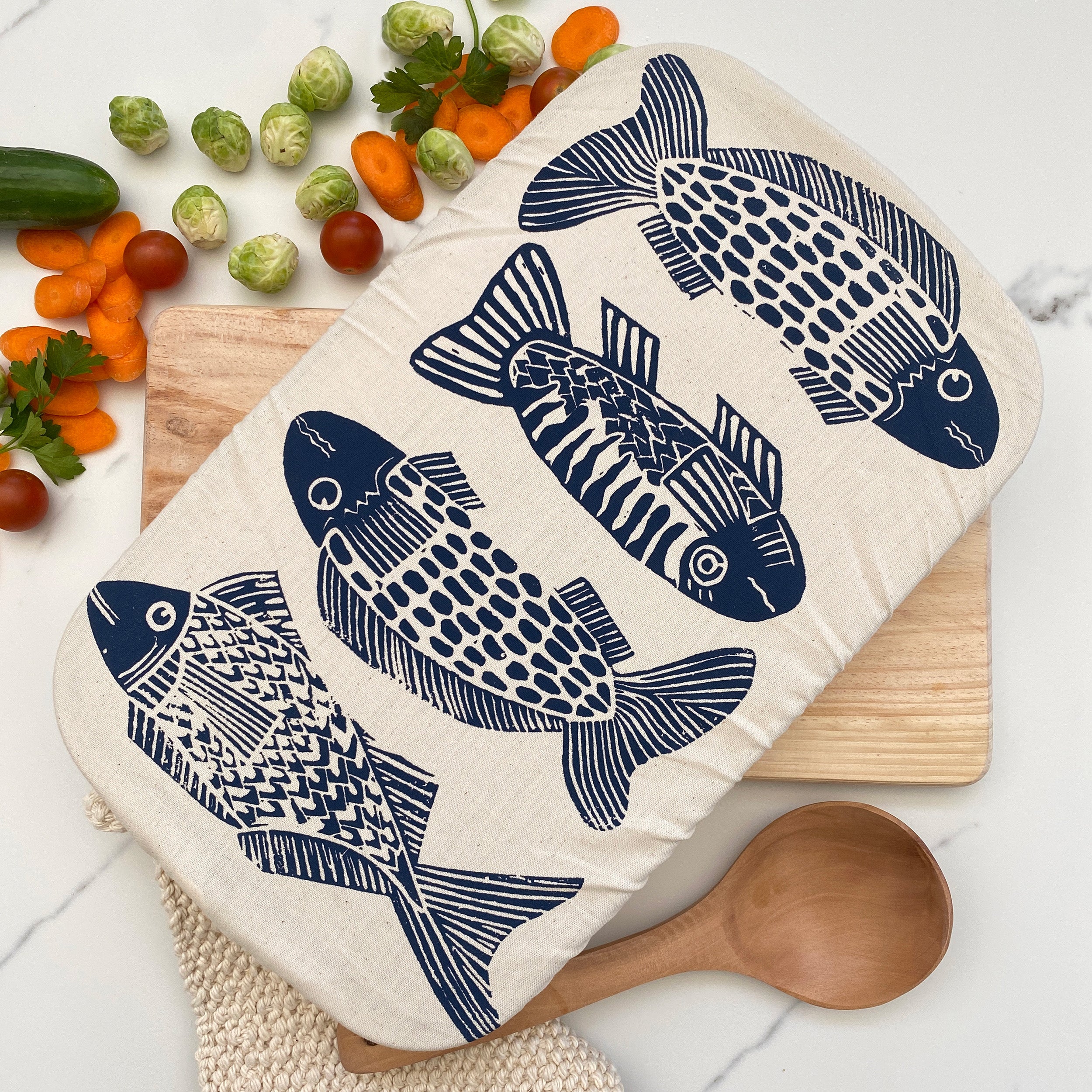 Dish and Casserole Cover Rectangle Fish Print | breathable cover for a casserole dish