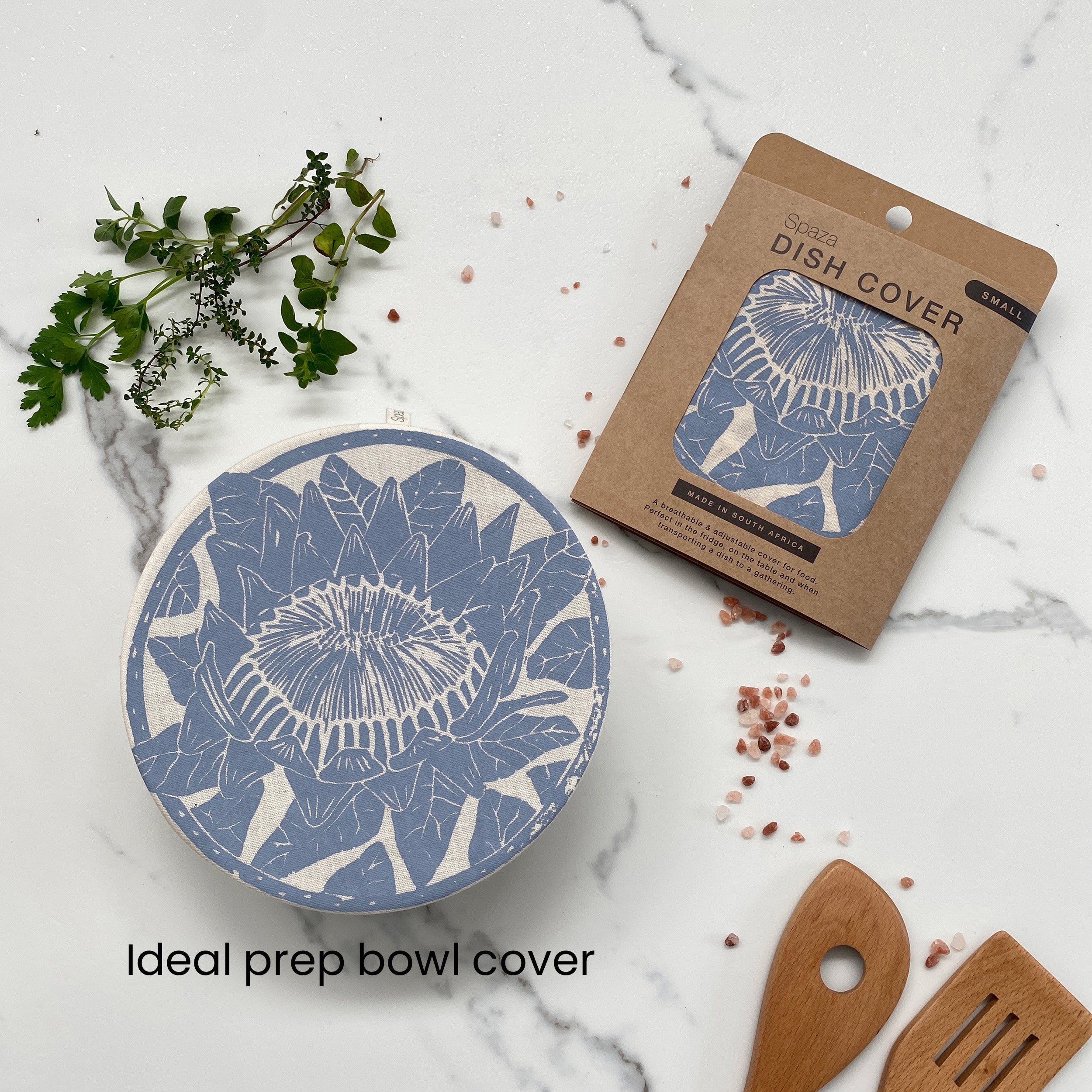 Dish and Bowl Cover Small Protea Print | cloth bowl cover for single portion or leftover
